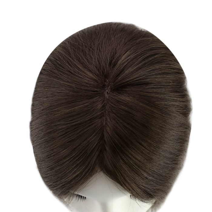 human hair topper,high quality virgin hair extensions,hair topper,women hair topper,wig,hair topper silk base,hair topper human hair,hair extensions,clip in hair extensions,human hair extensions,extensions hair,best hair extensions,brown hair topper,dark brown hair topper,distribute seams at will,invisible topper,large base topper,large base 6*7 inch,Hair Volumizers,Clip-In Hair Volumizers