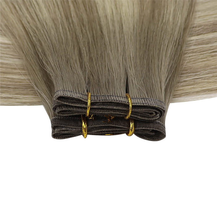 [New] Flat Silk Weft Hair Extensions 100% Virgin Human Hair with Blonde Highlights #P8/60