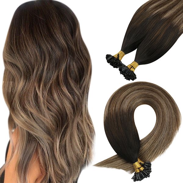 U Tip Human Hair Extensions Balayage Black to Brown #1B/4/18