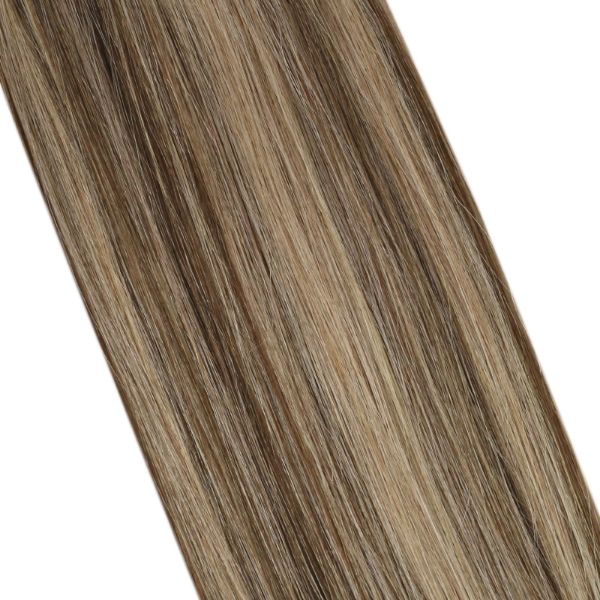 U Tip Human Hair Extensions Brown with Caramel Blonde Highlights #4/27